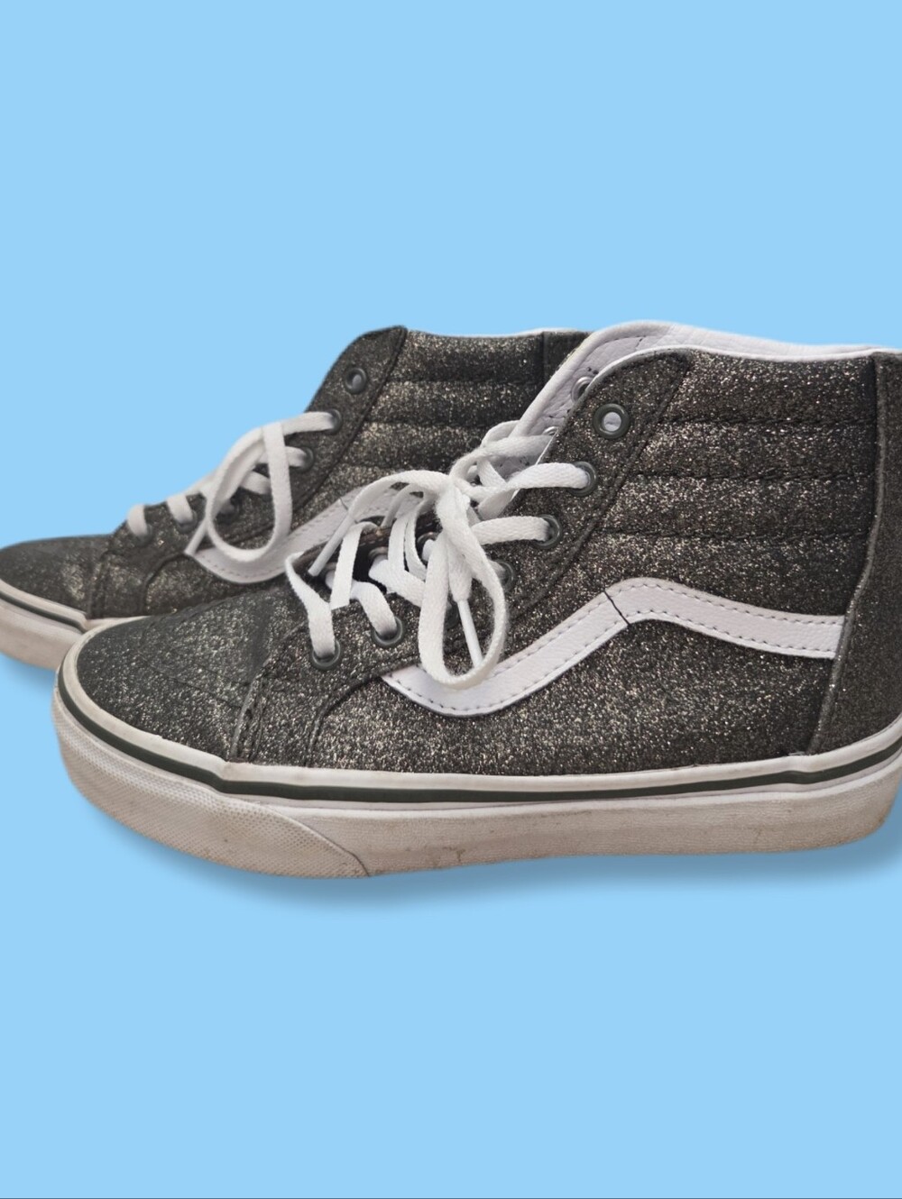 Vans Kids High-Top Glitter Sneakers in Black and White